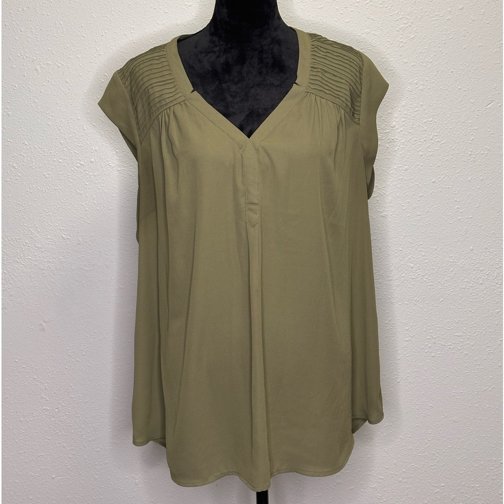 Daniel Rainn - Olive Green Sleeveless Blouse - Plus Size 2X